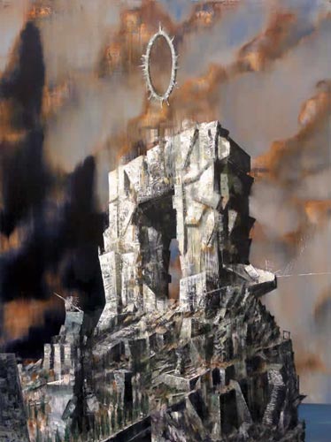 Atelier/Nadelöhr · Studio/Eye of the Needle  - Painting by Michael Kunze