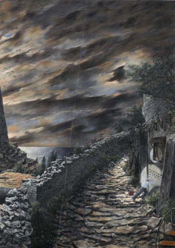Keine Löwin, kein Taubenschwarm, kein Kinderchor · No Lioness, No Flock of Pigeons, No Children's Choir - Painting by Michael Kunze