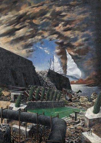 Keine Löwin, kein Taubenschwarm, kein Kinderchor · No Lioness, No Flock of Pigeons, No Children's Choir - Painting by Michael Kunze