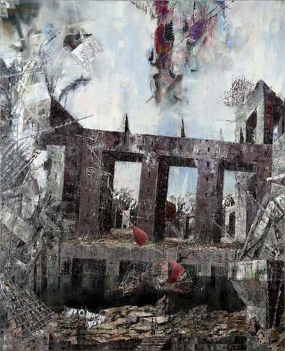 Schulhof Sils-Pforta · Schoolyard Sils-Pforta - Painting by Michael Kunze