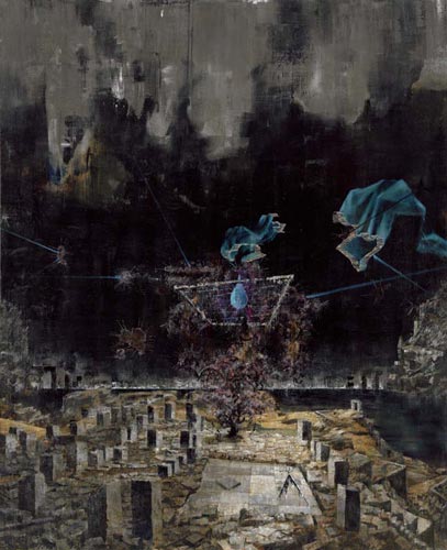 Arbeitsplatz/Tipasa I · Workplace/Tipasa I - Painting by Michael Kunze