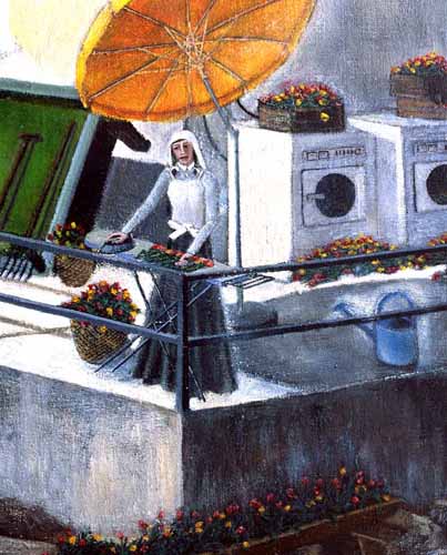 Fünfter Mittag/Detail (Tulpen bügeln) · Fifth Noon/Detail (Ironing Tulips) - Painting by Michael Kunze