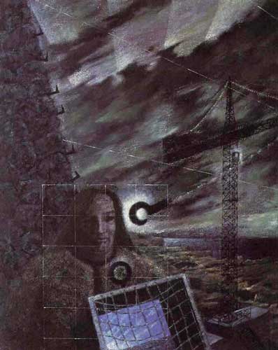 Projektion durch technischen Schlaf · Projection by technical sleep - Painting by Michael Kunze
