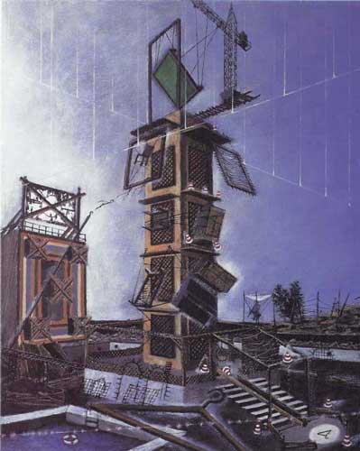 Projektion Lichtgeschwindigkeit, Kleiderbügel, Hilfe · Projection Speed of Light, Dresshanger, Help - Painting by Michael Kunze